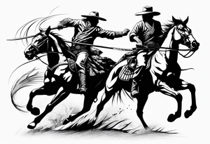 an American cowboy and a japanese samurai fighting each other in battle tattoo idea