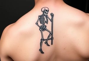 skeleton clibing up a rope ladder where you can see the whole rope ladder and skeleton tattoo idea