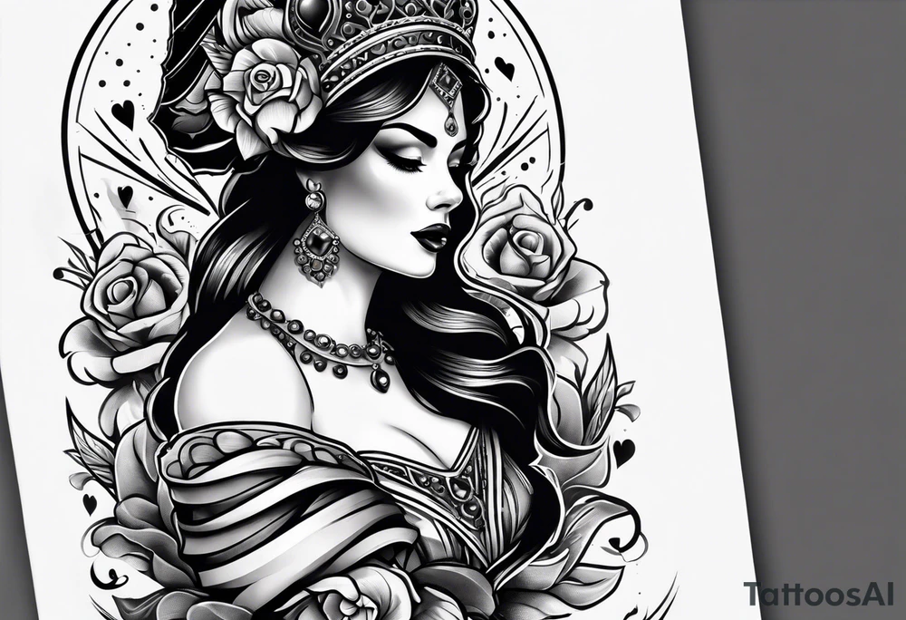 Latin Queen Of Spades tattoo sleeve hentai tattoo idea