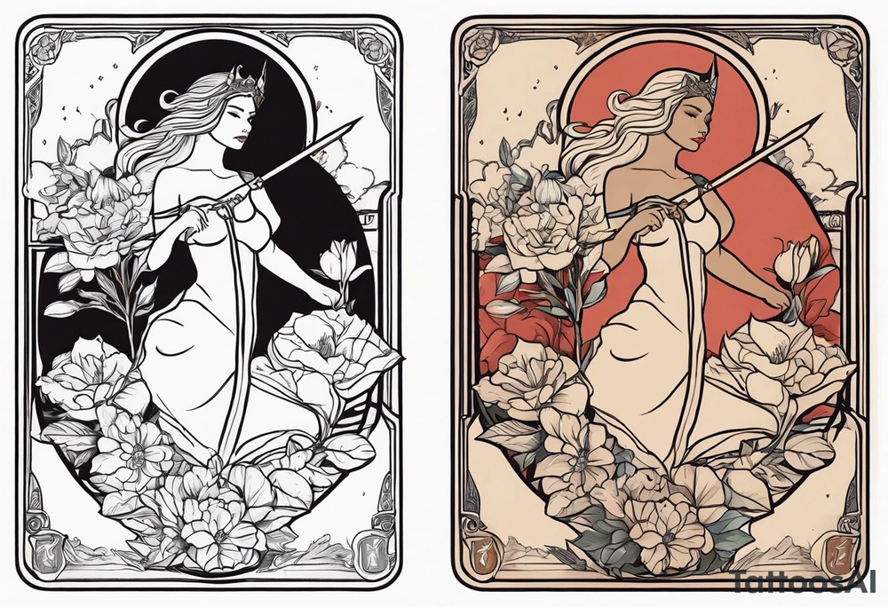 tarot justice woman flowers tattoo idea