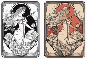 tarot justice woman flowers tattoo idea