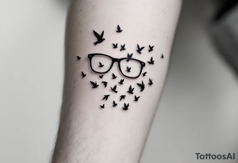 Glasses that turn into birds
The temples of the glasses smoothly turn into a flock of birds, which symbolizes freedom from the limitations that were previously caused by poor eyesight. tattoo idea