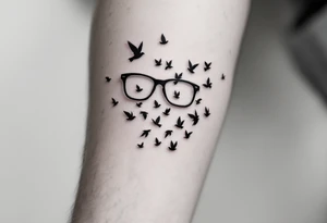 Glasses that turn into birds
The temples of the glasses smoothly turn into a flock of birds, which symbolizes freedom from the limitations that were previously caused by poor eyesight. tattoo idea