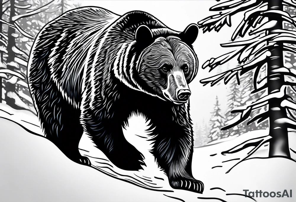 black bear wandering around in canadian winter tattoo idea