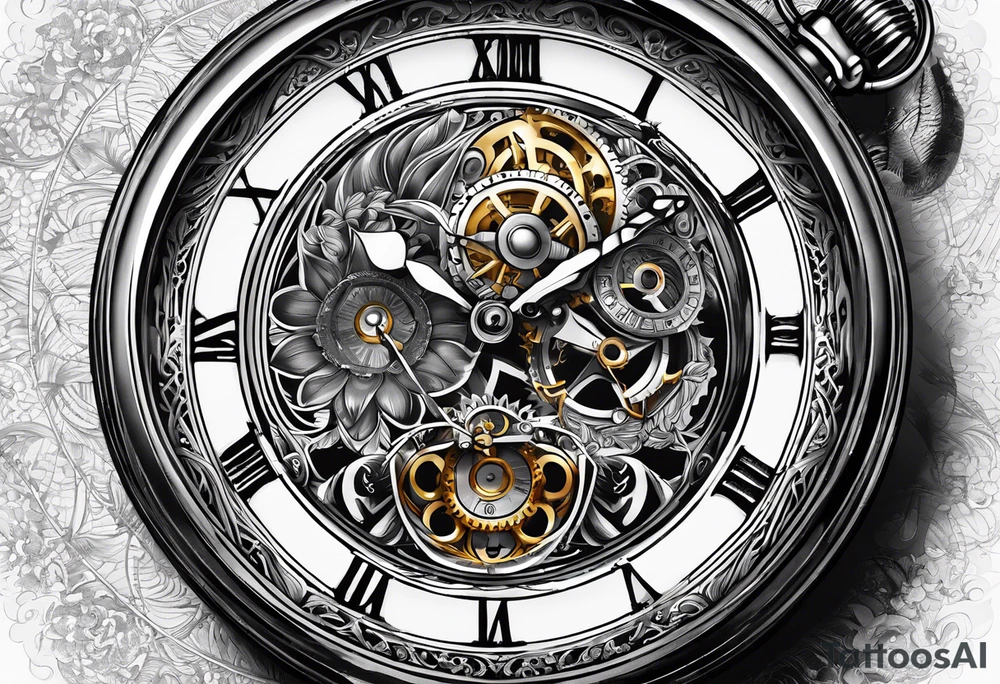 Pocket watch with chain and dates 28/08/1960-25/03/2024 written in it tattoo idea