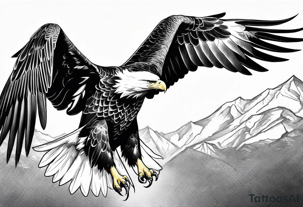 A majestic eagle soaring high in the sky, wings fully spread, capturing the essence of freedom and power tattoo idea