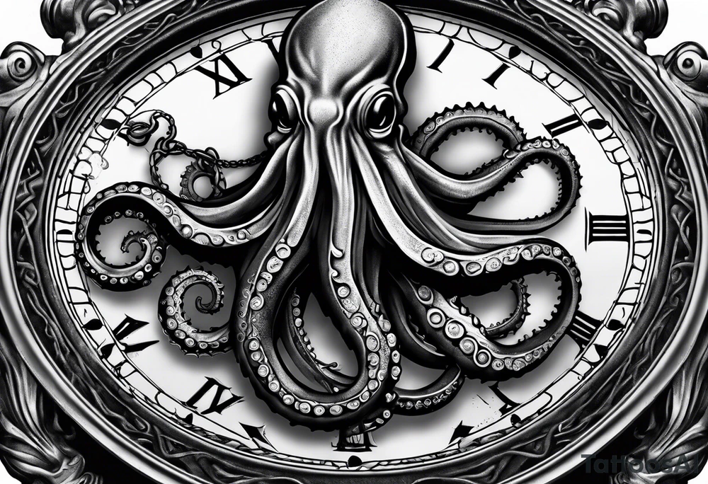pocket watch wrapped under an aggressive octopus tattoo idea pocket watch wrapped under an aggressive octopus tattoo idea