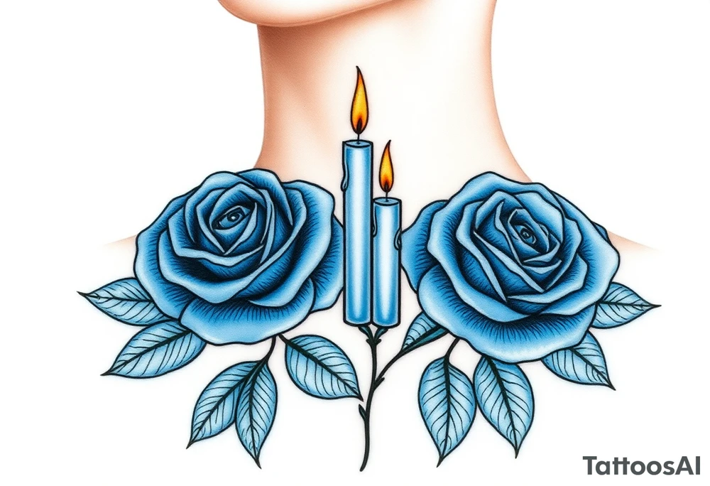 Blue, 2 roses, 2 candles, water tattoo idea