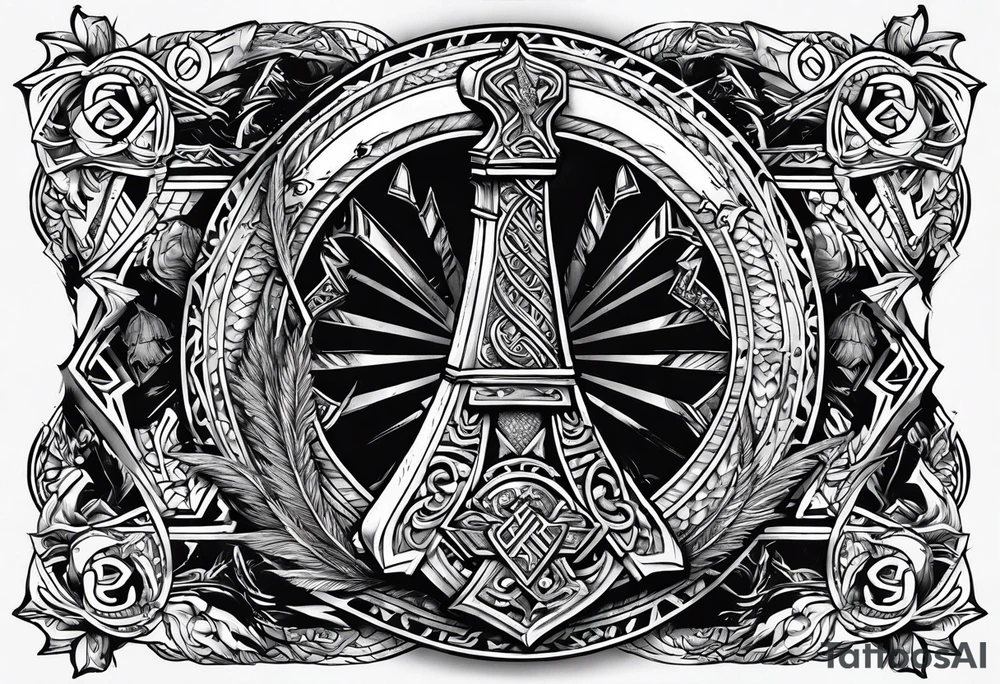 Valhalla valknut sword axe Dragon tattoo idea