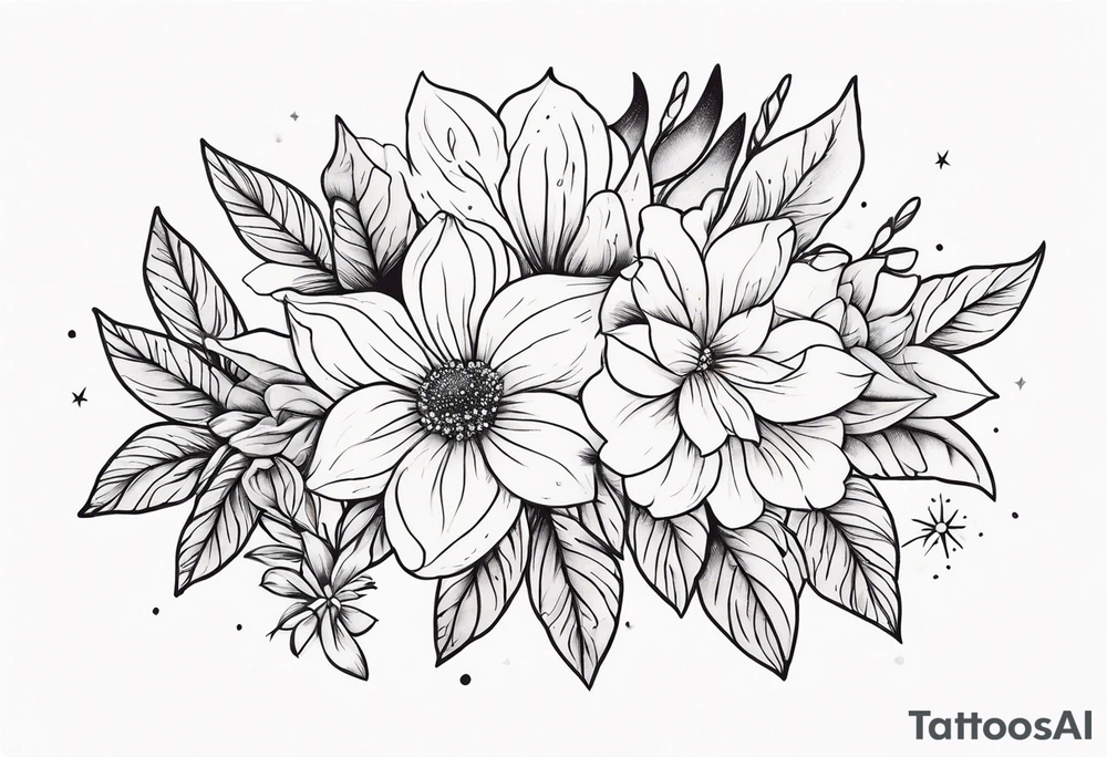Western floral and stars tattoo idea