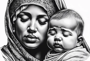 Mary holding baby Jesus in her arms crying tattoo idea