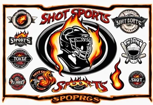 hockey puck with flames on it's side that says "SHOT SPORTS" tattoo idea