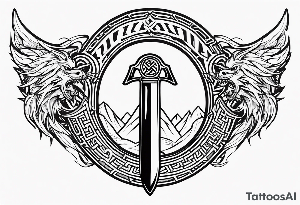 Valhalla sword shield dragon axe Valknut fire tattoo idea Valhalla sword shield dragon axe Valknut fire tattoo idea