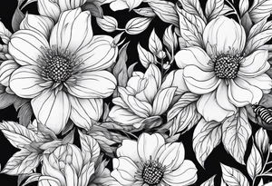 Arm wrap floral dainty soft leaves with bee dragonflower tattoo idea