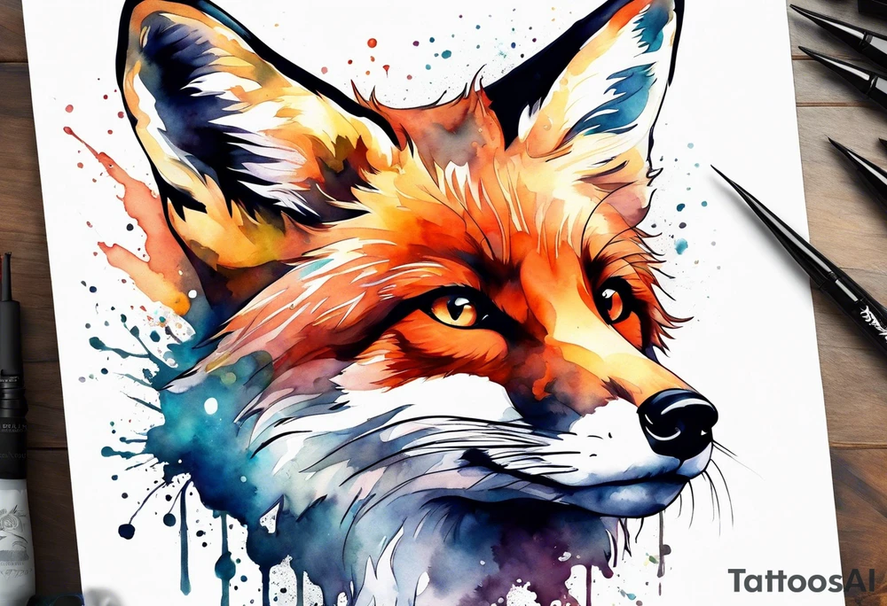 Watercolor fox tattoo idea