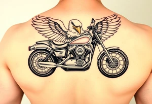 Harley Davidson sporter motorcycle with bald eagle American flag background tattoo idea