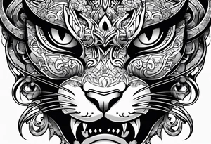 Half oni face mask,  half cat tattoo idea