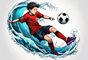 kid playing soccer in ocean tattoo idea