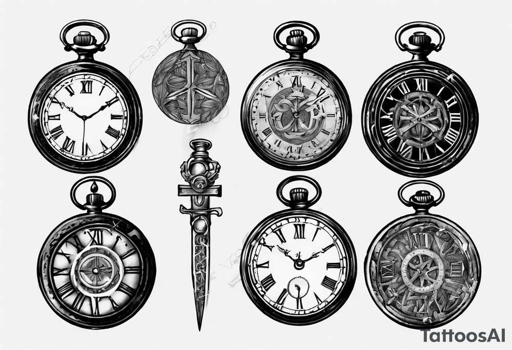 Roman numeral 4 on antient pocket watch tattoo idea