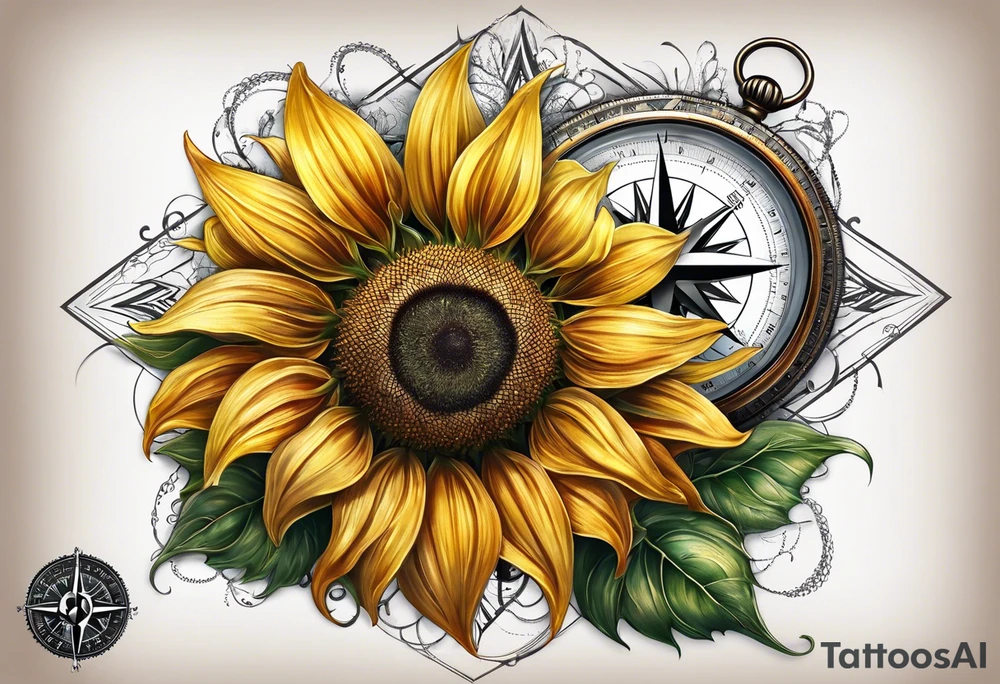 Sunflower next to a compass tattoo idea