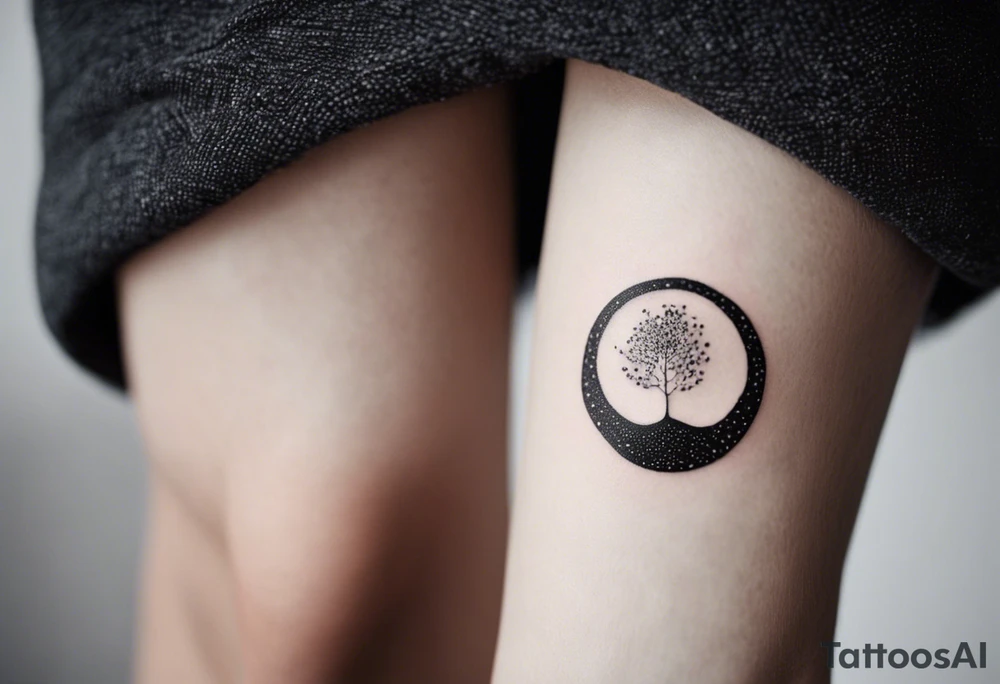 Here’s a description for the fourth idea:

	Minimalist black-and-white tattoo above the inner elbow, featuring an open circle with a small sprouting seed or budding plant inside, symbolizing new life and growth. From the seed, a fine, delicate lifeline extends outward, representing the journey of parent and child together. The design uses thin, clean lines for a simple, elegant, and symbolic look. tattoo idea