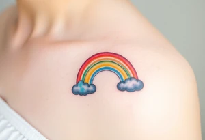 A rainbow with a halo above it to honour a rainbow baby tattoo idea