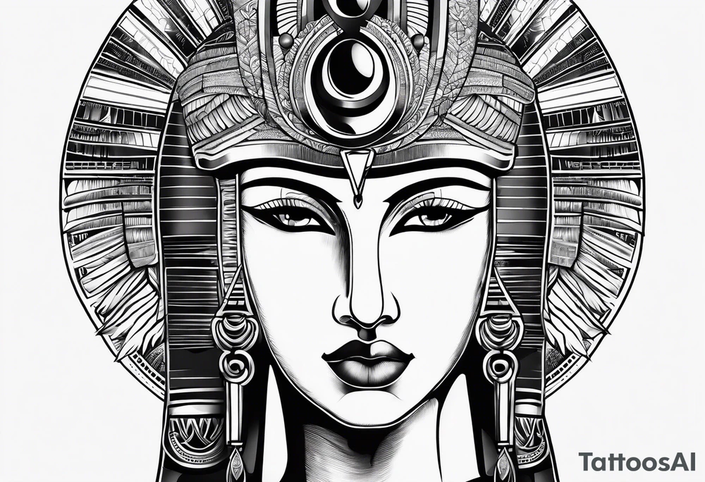 black and white Egyptian goddess Isis tattoo idea