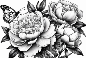 3 peonies with butterfly tattoo idea