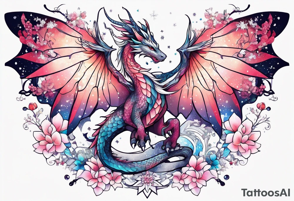 Constellation, wing , snow , cross , dragon female japan kawaii , flower tattoo idea