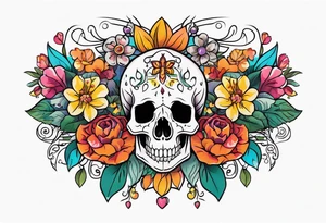 Floral chest piece with animal skull and gems tattoo idea