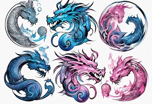 ying yang dragon stones blue & pink tattoo idea