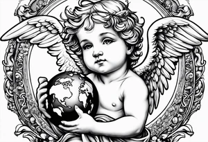 little angel holding the globus tattoo idea
