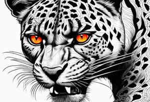 Angry panther facing slightly left with red-orange eyes tattoo idea