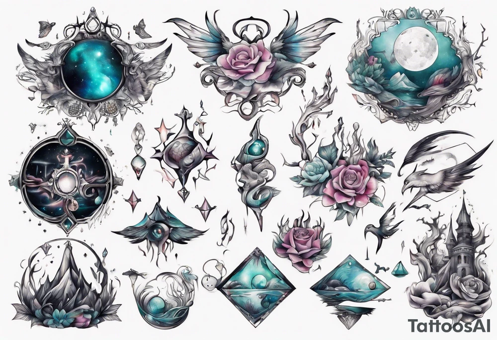 Design a surreal or dreamlike tattoo to cover my chest. Include elements that evoke a sense of fantasy and imagination, creating a captivating and otherworldly design. tattoo idea