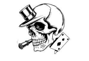 skull with mustache, cigar in his mouth,top-hat on his head and playing cards in his hand. tattoo idea