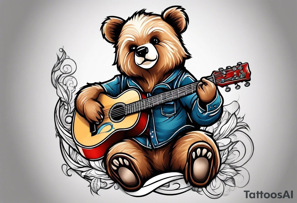 bear playing guitar tattoo idea