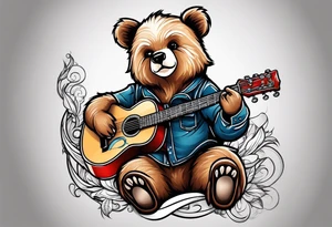 bear playing guitar tattoo idea