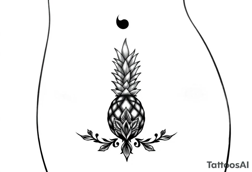 Bushy crown pineapple vagina, design to go over vagina , erotic vagina area design, anus to be at the bottom tattoo idea