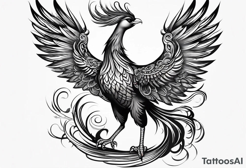 asian phoenix with a long neck, graceful and elegant tattoo idea