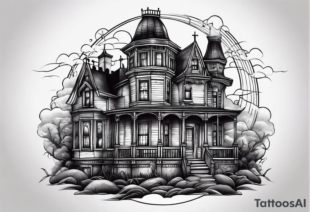 haunted house forearm size tattoo idea