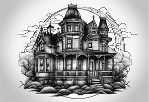 haunted house forearm size tattoo idea
