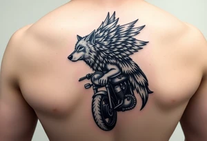 guardian angel wolf on a motorcycle tattoo idea