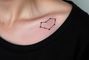 A soft pastel rendering of the Capricorn constellation on the collarbone, with pink and lavender clouds behind it. tattoo idea