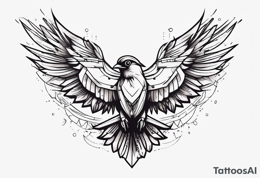 mechanical 
bird breaking free from chain tattoo idea