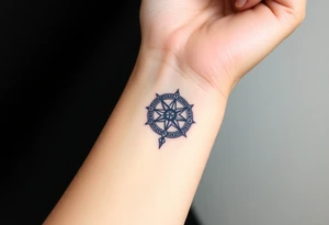 A single Violet with detailed compass at its center representing feminine power and an ankh or Celtic knot tattoo idea