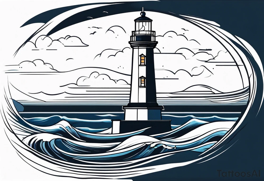 Lighthouse in draw with waves tattoo idea