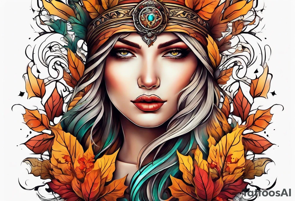 Knee tattoo in fall colors with water flow washes tattoo idea