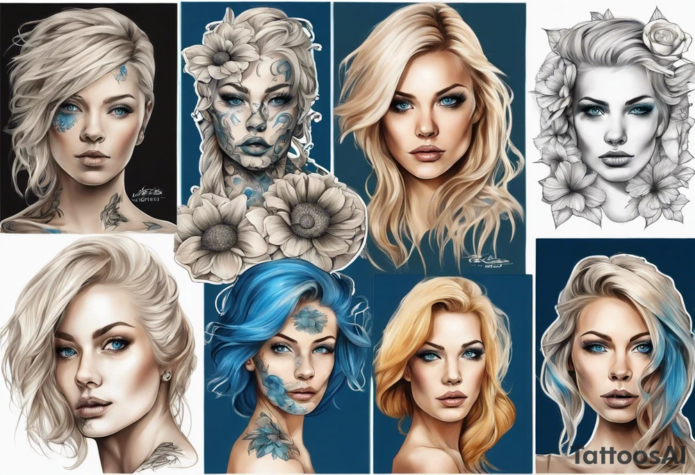entkleidete schöne frau mit blondem haar und blauen augen tattoo idea