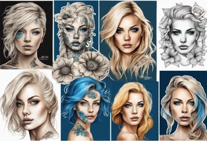 entkleidete schöne frau mit blondem haar und blauen augen tattoo idea