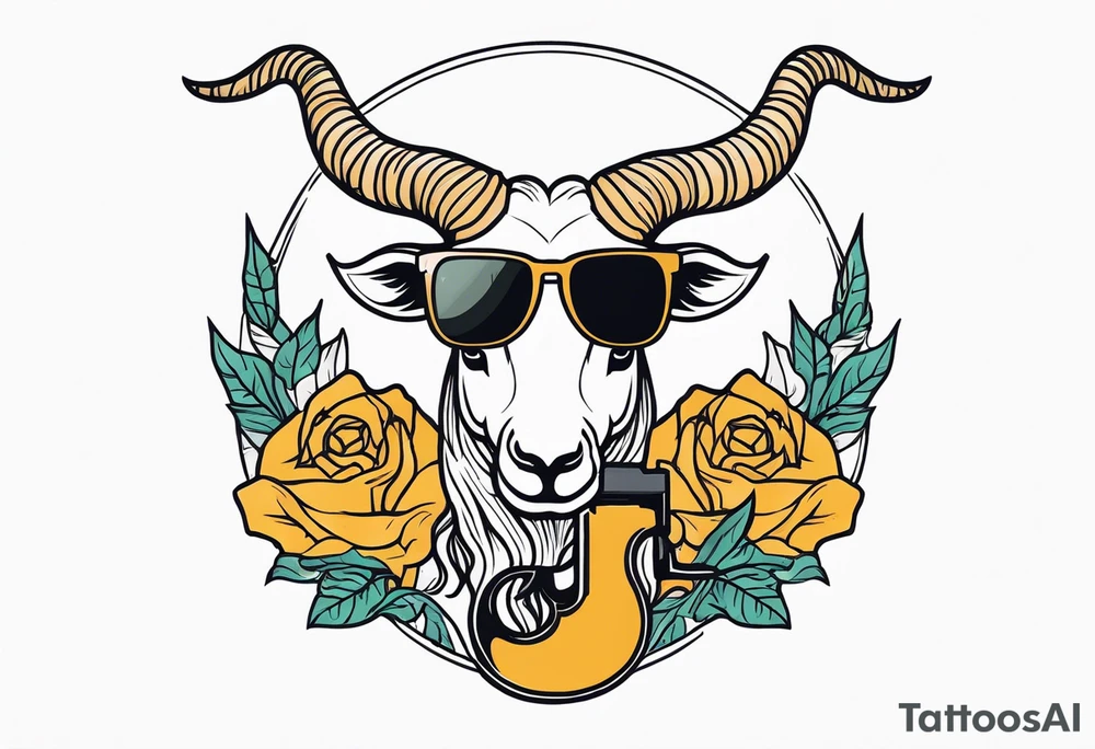 capricorn with sunglasses and gun tattoo idea